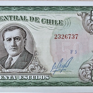 Banconota da 50 Escudo del Cile 1962-1975 UNC.  - Cartamoneta - Banconote Mondo Estero - Collezione Cartamoneta - regali per lui.