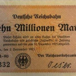 Germany Notgeld Stadt Berlin - Reichsbahn 10 Millionen Mark 1923 vz-UNZ. Notgeld - Altes Papier Geldgeschenk.-,- Geschenke für Ihn.
