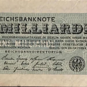 Banconota del Reich tedesco da 1 miliardo di marchi del 1923 F-XF. Carta moneta - Collezione di vecchie banconote. - Valute estere/Banconote. - Regali per lui.