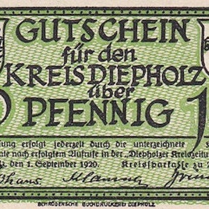 Germany Notgeld Stadt Diepholz 10 Pfennig 1920 UNC. Emergency Money - Old Paper Money-Foreign World Currency/Banknotes