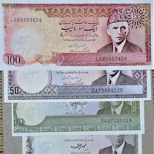 Pakistan 1/2/5/10/50/100 Rupien Währung Geldscheine 6 Stk. 1983-1988 UNC, Ausländische Welt Banknoten, Sammlung altes Papiergeld. Geschenke für Ihn