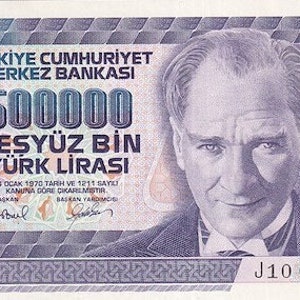 Banconota da 500.000 lire della Turchia, anno 1993-1998 UNC. Vecchia carta moneta, Banconote straniere - Collezione di carta moneta. Regali per lui.