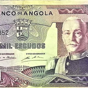 Banconota da 1.000 scudi dell'Angola 1972 VF-XF,- vecchia cartamoneta - banconote dal mondo estero - collezione cartamoneta.-regali per lui.