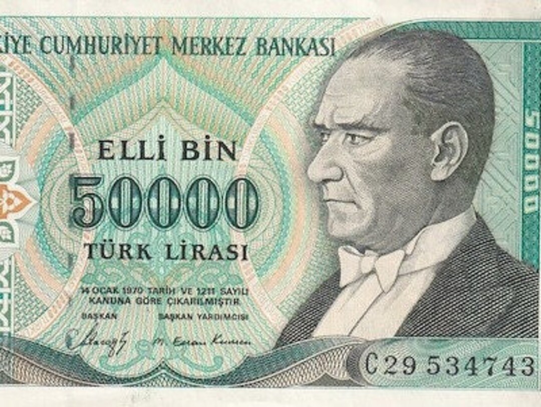 トルコ 50,000 リラ紙幣 1989-1995 UNC。古い紙幣、外国の世界の紙幣