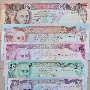 Afganistan 10/20/50/100/500/1.000 Afganis  currency Banknotes 6 Pcs. 1973-1977 XF-UNC old Paper Money, Foreign World Banknotes,gifts for him