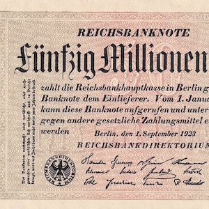 Banconota del Reich tedesco da 50 milioni di marchi del 1924 XF-UNC. Carta moneta - Collezione Vecchia carta moneta. - Valuta estera mondiale/Banconote.