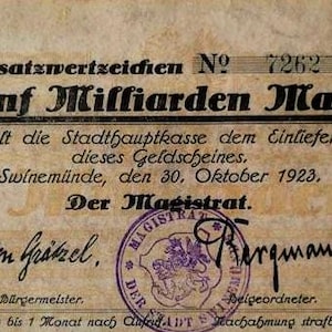 Germany Notgeld Stadt Swinemünde 5 Billion Mark 1923 G,- . Notgeld - Altes Papiergeld.-