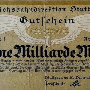 Germany Notgeld Stadt Stuttgart 1 Billion Mark 1923 VF-ZF. Notgeld - Altes Papier Geldgeschenk.-,- Geschenke für Ihn.