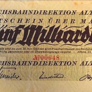 Germany Notgeld Stadt Altona 5 Billion Mark 1923 kgl. Notgeld - Altes Papiergeld.-