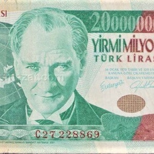 Türkiye 20.000.000 Lira Währung Banknote 2000 VG-VF.  altes Papiergeld, Ausländische Welt Banknoten - Sammlung Papiergeld. Geschenke für Ihn.