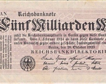 Germany Reichsbanknote 5 Billion Mark 1923 XF-UNC. old Paper money,Collection paper money.- Foreign World Currency/Banknotes.-gifts for him.