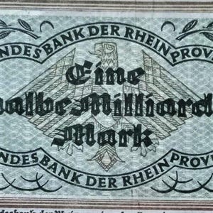 Germania Notgeld Landeskreis Rheinprovinz 1/2 Miliardo di Marco 1923 BB-F. Denaro di emergenza - Vecchia carta moneta.-,- regali per lui.