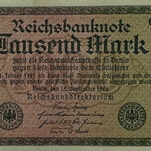 Germany Reichsbanknote 1.000 Mark 1922 XF-UNC. Papiergeld- Sammlung altes Papiergeld.- Ausland Währung/Geldscheine.