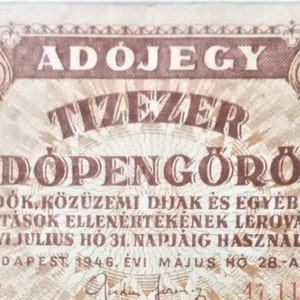 Ungarn 10.000 Adopengos Währung Banknote 1946 S-58. altes Papiergeld, Ausländische Welt Banknoten Sammlung Papiergeld,- Geschenke für Ihn