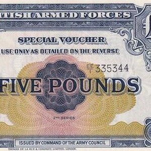 Gran Bretagna - Banconota da 5 sterline delle Forze Armate britanniche 1950 UNC, - vecchia carta moneta, Banconote straniere - Collezione di carta moneta.