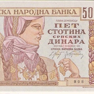 Serbia Regno di Jugoslavia 500 Dinara 1941 Valuta Banconota XF-UNC. - Vecchia carta moneta - Banconote straniere - Collezione Carta moneta.