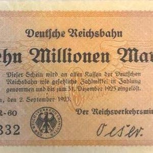 Germany Notgeld Stadt Berlin - Reichsbahn 10 Millionen Mark 1923 vz-UNZ. Notgeld - Altes Papier Geldgeschenk.-,- Geschenke für Ihn.