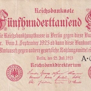 Germany Reichsbanknote 500 Tausend Mark 1923 XF. Paper money- Collection Old Paper Money.- Foreign World Currency/Banknotes.