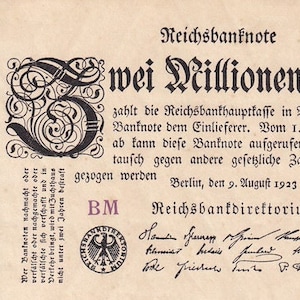 Banconota del Reich tedesco da 2 milioni di marchi del 1923 UNC. Carta moneta - Collezione Vecchia carta moneta. - Valuta estera mondiale/Banconote.