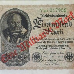 Banconota del Reich tedesco da 1 miliardo di marchi del 1922 XF. Carta moneta - Collezione di vecchie banconote. - Valuta estera/Banconote.