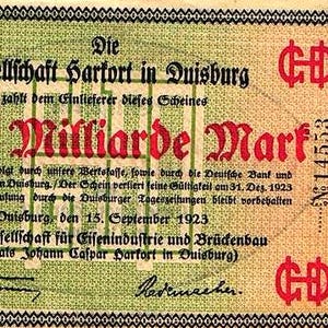 Germania Notgeld Stadt Duisburg 1 miliardo di marchi 1923 BB-XF,-. Denaro di emergenza - Vecchia carta moneta.-