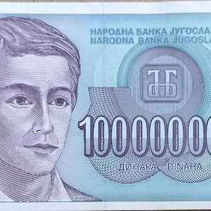 Banconota da 100 milioni di dinara della Jugoslavia, 1993 VF-XF. Vecchia carta moneta, Valuta estera/Banconote. Regali per lui.