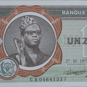 Zaire 1 Zaire. Banconota in valuta zairese 1972-1977 XF - vecchia cartamoneta. Banconote Mondo Estero -Collezione Carta Moneta.- regali per lui.