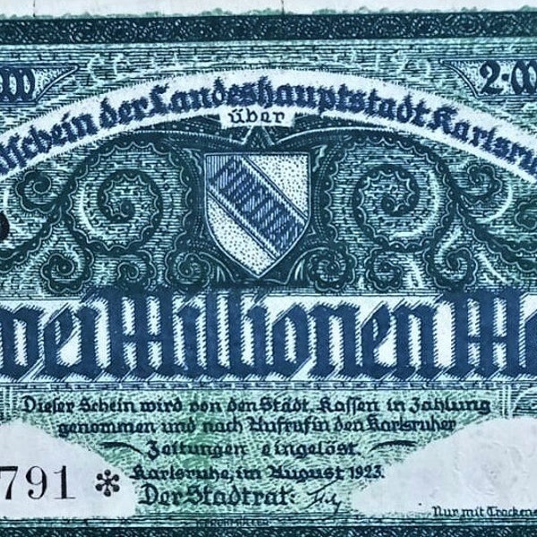 Germany Notgeld Stadt Karlsruhe 2 Millionen Mark 1923 UNC. Emergency Money - Old Paper Money.- Foreign World Currency/Banknotes.