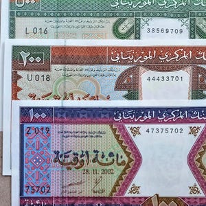 Banconote della Mauritania da 100/200/500 Ouguiya, set da 3 pezzi, 2002 UNC, vecchia carta moneta - Banconote straniere. Regali per lui.