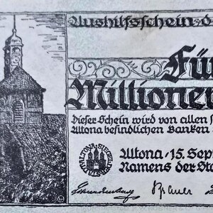 Germania Notgeld Stadt Altona 5 Millionen Mark 1923 FDC. Denaro di emergenza - Vecchia carta moneta.-,- regali per lui.