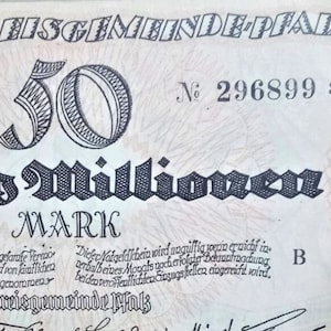 Germania Notgeld Kreisgemeinde Pfalz 50 Millionen Mark 1923 BB. Denaro di emergenza - Vecchia carta moneta. - Valuta/banconote del mondo straniero.