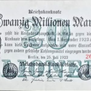 Banconota del Reich tedesco da 20 milioni di marchi del 1923 XF-UNC. Carta moneta - Collezione Vecchia carta moneta. - Valuta estera mondiale/Banconote.