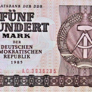 Deutsche Demokratische Republik DDR 500 Mark Währung Banknote 1985 UNC.- Ausländische Weltwährung/Banknoten, Sammlung Papiergeld.gifts for him.
