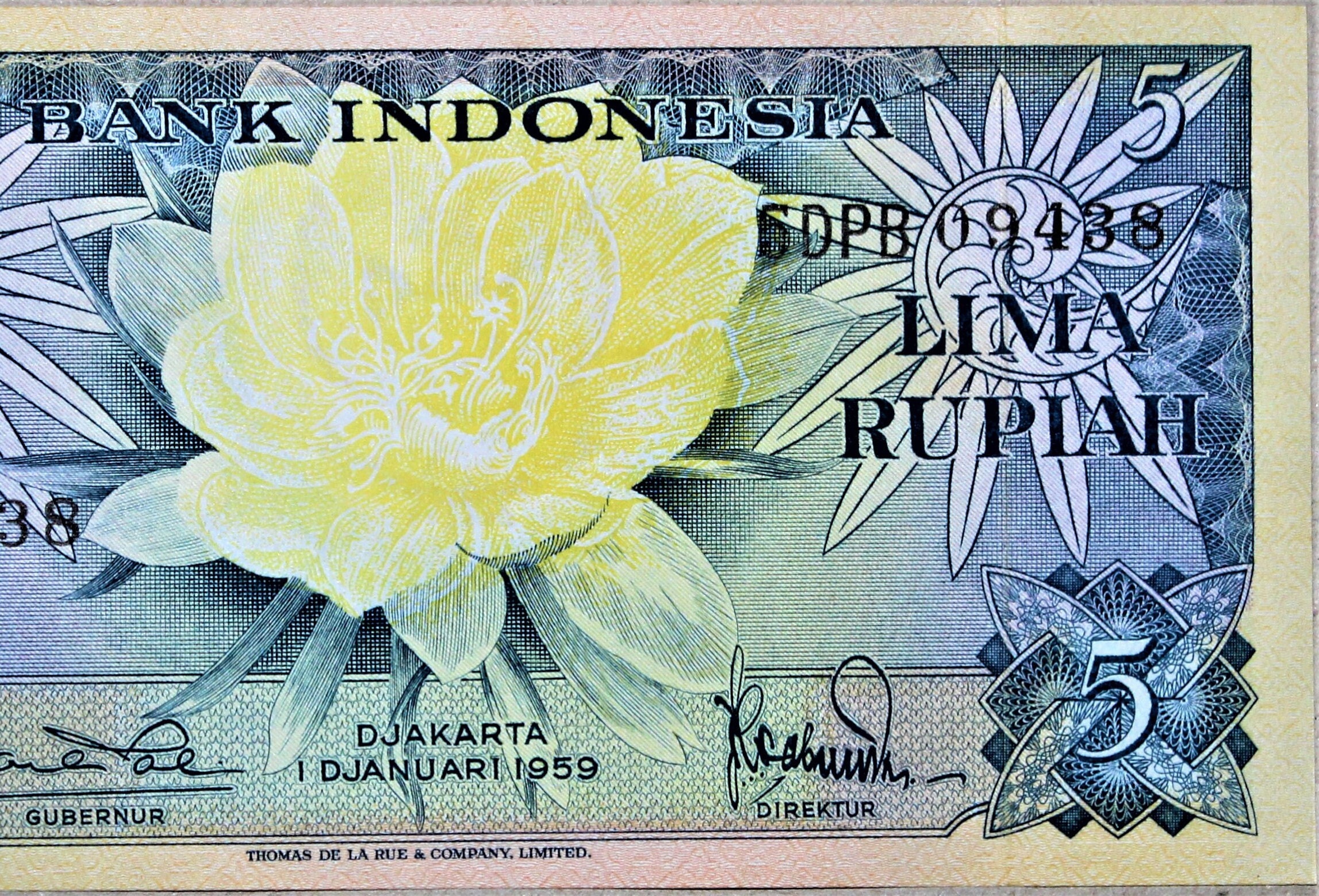 インドネシア 5 ルピア紙幣 1959 UNC. - 古い紙幣 外国の世界の紙幣