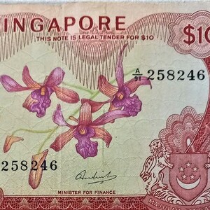 Banconota da 10 dollari di Singapore, 1967-73 G, vecchia carta moneta Banconote straniere - Collezione Carta moneta - regali per lui.