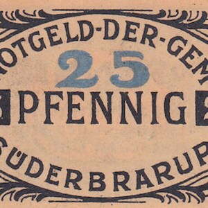 Germany Notgeld Gemeinde Süderbrarup 25 Pfennig 1920 UNC. Emergency Money - Old Paper Money-Foreign World Currency/Banknotes