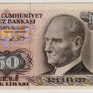 Banconota da 50 lire della Turchia del 1976 UNC. Vecchia carta moneta, banconote straniere - Collezione di carta moneta. Regali per lui.