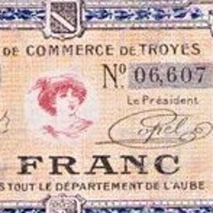 Banconota da 1 franco francese Troyes 1926 XF-FDC.- Vecchia cartamoneta, Banconote dal mondo estero - Collezione Cartamoneta-regali per lui.