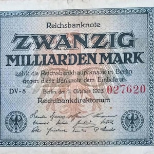 Germany Reichsbanknote 20 Billion Mak 1923 G-VG,-Old Paper money-Collection Paper Money.- Foreign World Currency/Banknotes.-gifts for him.