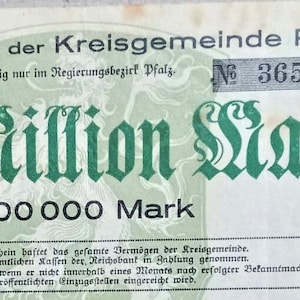 Germany Notgeld Kreisemeinde Pfalz 1 Million Mark 1923 XF. Emergency Money - Old Paper Money.- Foreign World Currency/Banknotes.