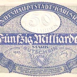 Germania Notgeld Stadt Karlsruhe 50 Billionen Mark 1923 FDC,-. Denaro di emergenza - Vecchia carta moneta.-