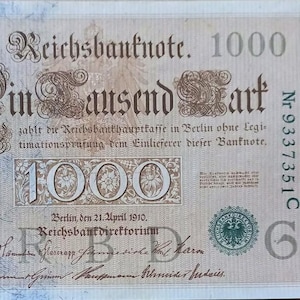 Banconota da 1.000 marchi del Reich tedesco, banconota del 1910 UNC. - Vecchia carta moneta, Valuta estera/Banconote, Collezione Vecchia carta moneta