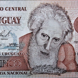 Banconota da 5 Pesos dell'Uruguay 1998 UNC,- Vecchia Carta Moneta, Banconote Mondo Estero - Collezione Carta Moneta.- regali per lui.