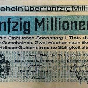 Germany Notgeld Stadt Sonneberg in Thüringen 50 Millionen Mark 1923 UNC. Notgeld, Altes Papiergeld.- Ausländische Welt Währung/Geldscheine