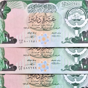 Kuwait 10 Dinars 5 Pcs. Currency Banknote 1968 XF.- old Paper money Foreign World Banknotes - Collection Paper Money. gifts for him.