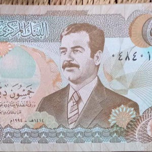 Banconota da 50 dinari iracheni, 2002 UNC. - vecchia carta moneta Banconote straniere - Collezione di carta moneta. Regali per lui.