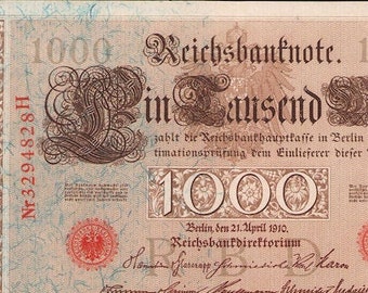 ドイツ帝国紙幣 1,000 マルク紙幣 1910 UNC。 - 古い紙幣、外国の通貨