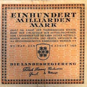 Germania Notgeld Stadt Thüringen 100 miliardi di marchi 1923 F-BB,-. Denaro di emergenza - Vecchia carta moneta.-