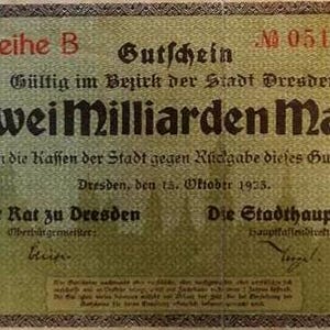 Germany Notgeld Stadt Dresden 2 Billion Mark 1923 VG,-. Notgeld - Altes Papiergeld.-