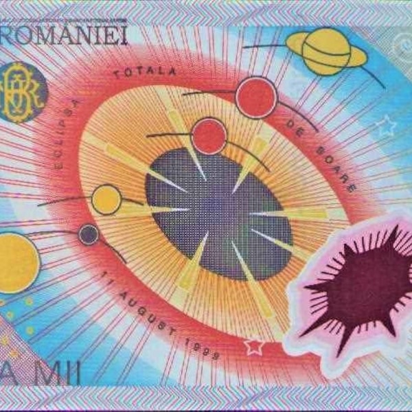 Romania 2.000 Lei Polymer currency banknote 1999 UNC.- old polymer money , Foreign World Banknotes - Collection Paper Money. gifts for him.